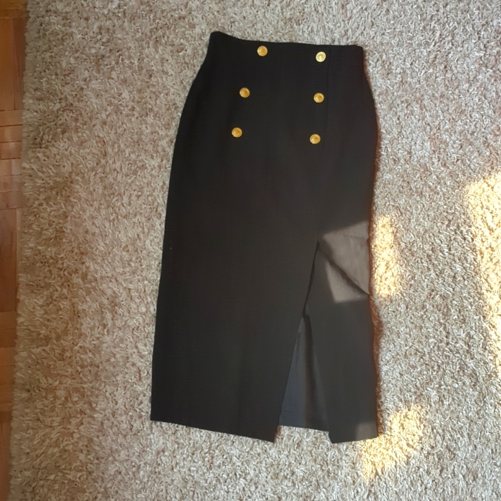 Vintage black 100% wool pencil skirt